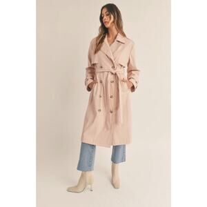 Amable By Mable Women’s Dusty Rose Faux Leather Trench Coat Size M Spring Anthro